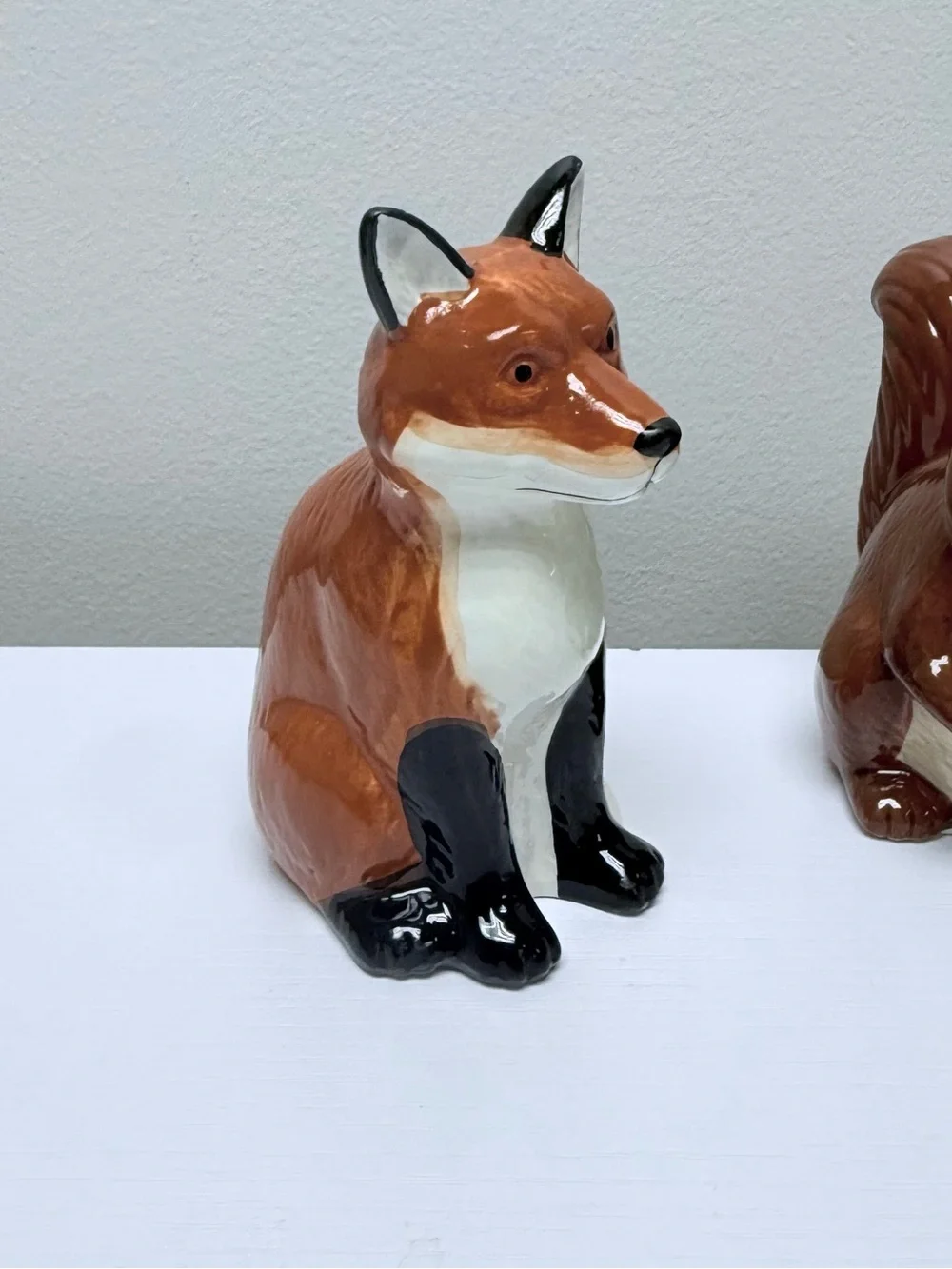 Full Set Ceramic Woodland Figurals, Brown Fox, Bunny, & Squirrel